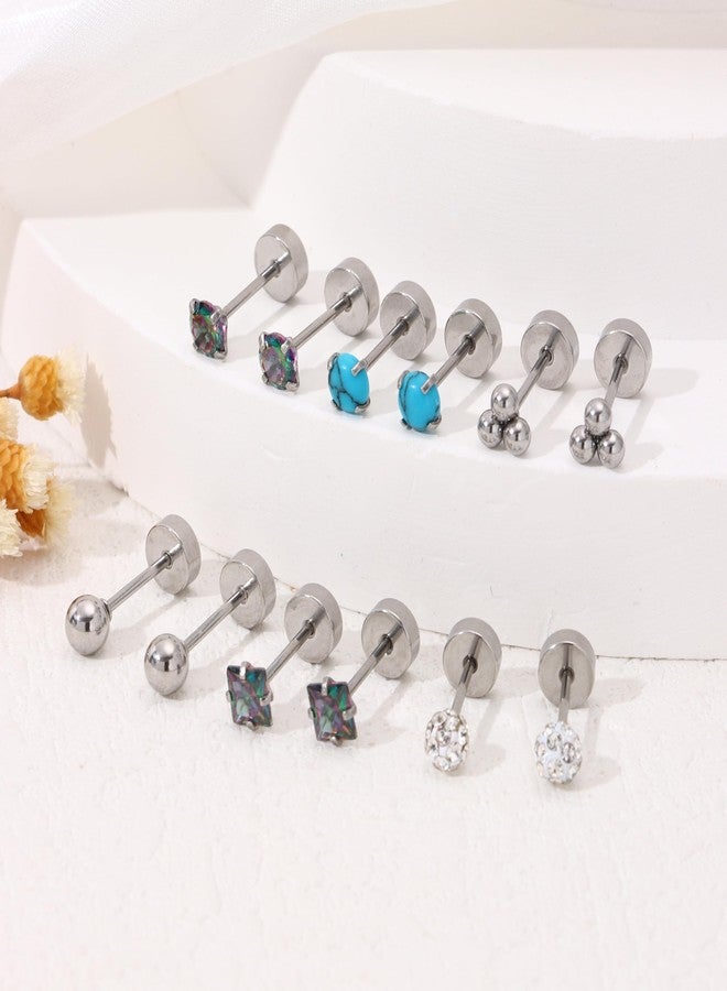 MOZAKA 23 Pairs Hypoallergenic Titanium Earrings for Women Cute Heart CZ Flower Pearl Ball Tiny Flat Back Earrings G23 Titanium Earrings for Sensitive Ear - Image 5